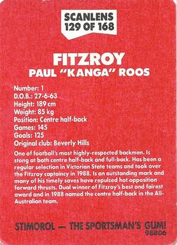1989 Scanlens VFL #129 Paul Roos Back